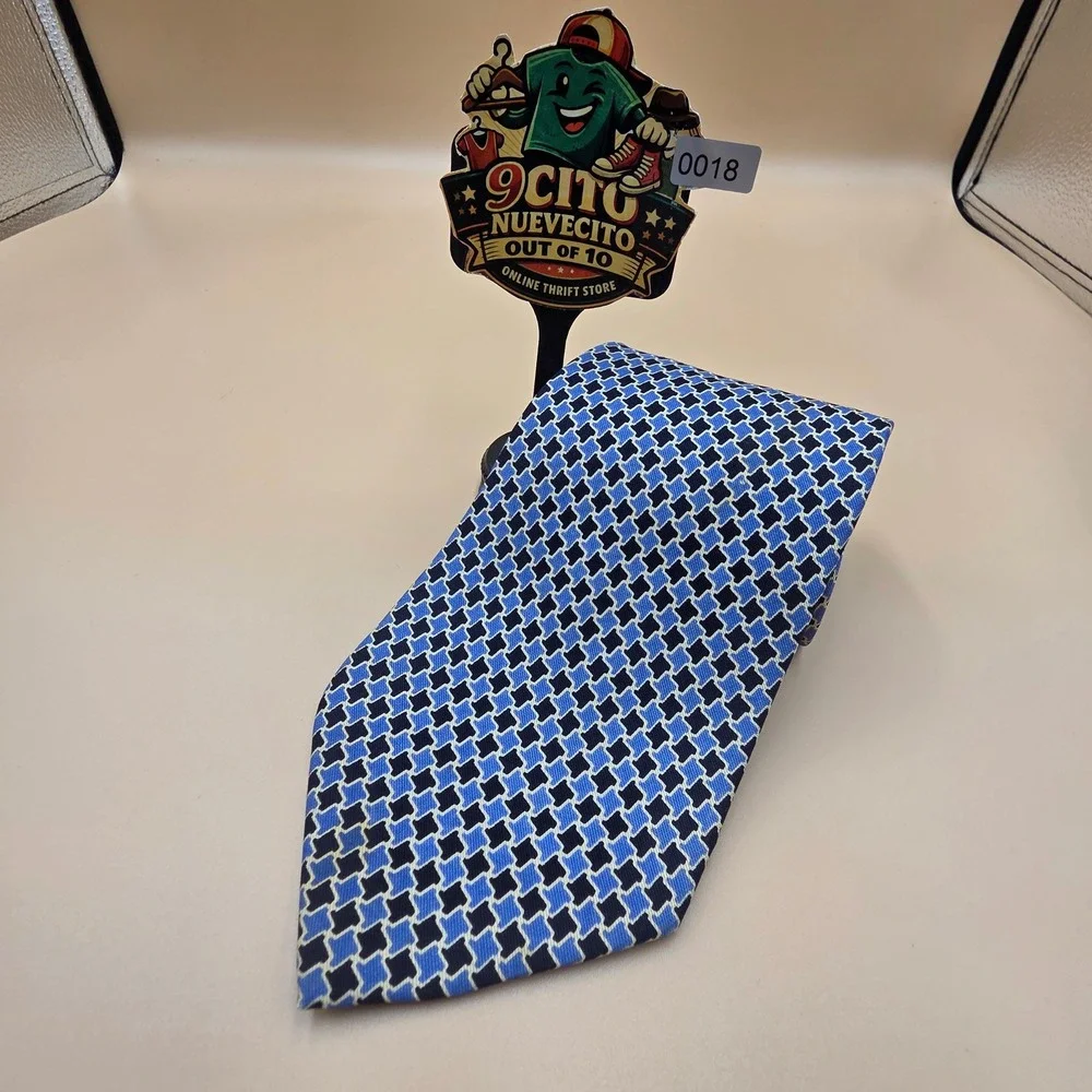 Lauren Ralph Lauren Mens Blue Geometric Silk Necktie USA Made RN 41381